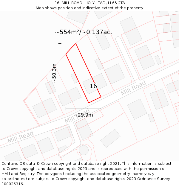 16, MILL ROAD, HOLYHEAD, LL65 2TA: Plot and title map