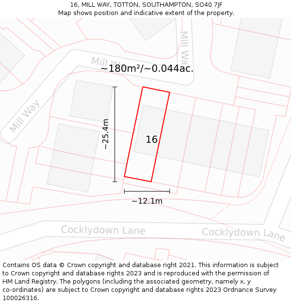 16, MILL WAY, TOTTON, SOUTHAMPTON, SO40 7JF: Plot and title map