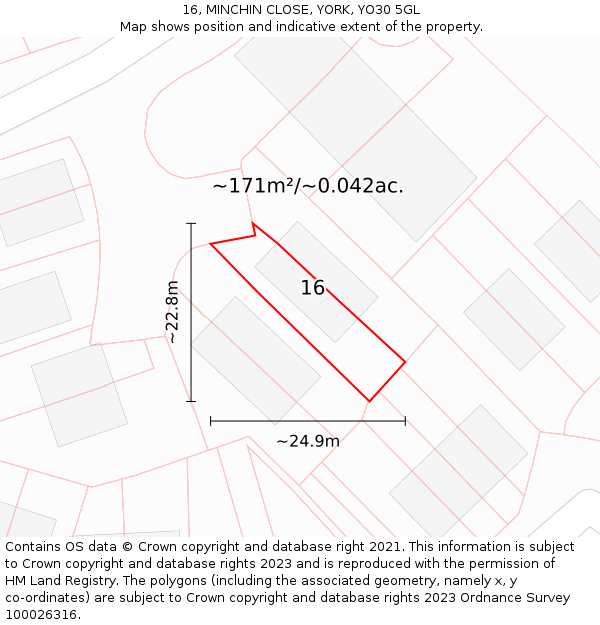 16, MINCHIN CLOSE, YORK, YO30 5GL: Plot and title map