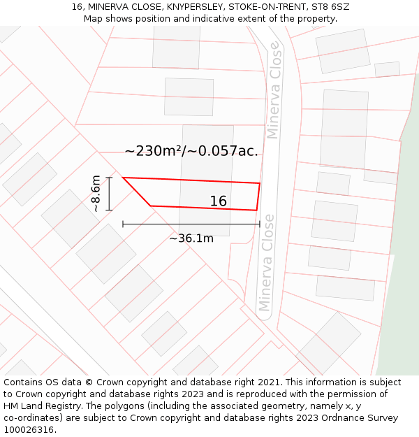 16, MINERVA CLOSE, KNYPERSLEY, STOKE-ON-TRENT, ST8 6SZ: Plot and title map