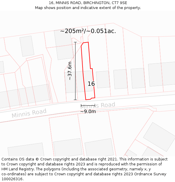 16, MINNIS ROAD, BIRCHINGTON, CT7 9SE: Plot and title map