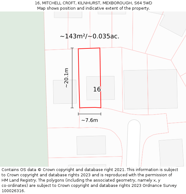 16, MITCHELL CROFT, KILNHURST, MEXBOROUGH, S64 5WD: Plot and title map