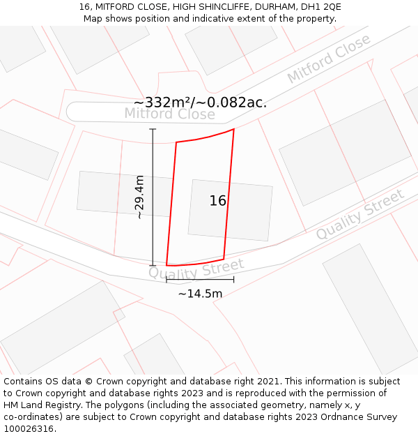 16, MITFORD CLOSE, HIGH SHINCLIFFE, DURHAM, DH1 2QE: Plot and title map