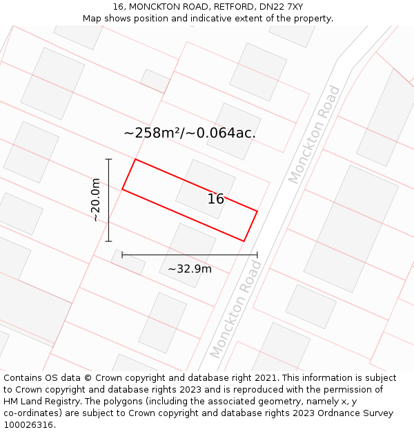 16, MONCKTON ROAD, RETFORD, DN22 7XY: Plot and title map