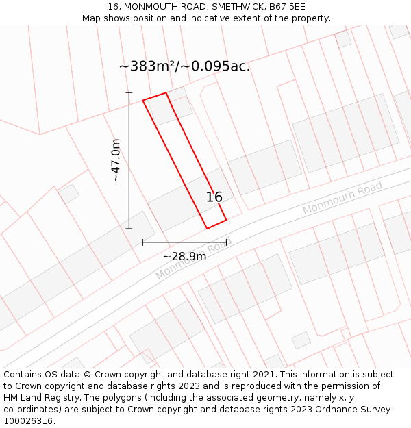 16, MONMOUTH ROAD, SMETHWICK, B67 5EE: Plot and title map