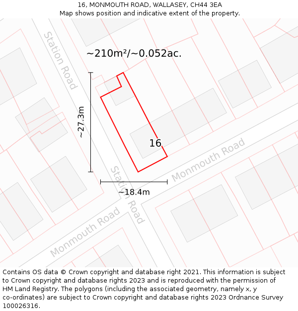 16, MONMOUTH ROAD, WALLASEY, CH44 3EA: Plot and title map