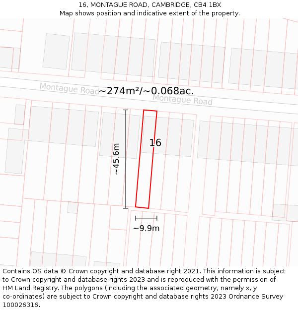 16, MONTAGUE ROAD, CAMBRIDGE, CB4 1BX: Plot and title map