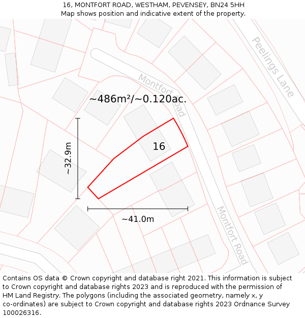 16, MONTFORT ROAD, WESTHAM, PEVENSEY, BN24 5HH: Plot and title map