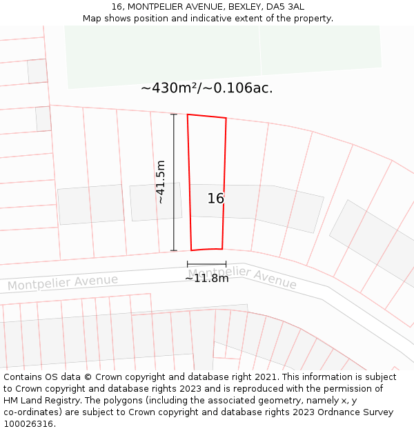 16, MONTPELIER AVENUE, BEXLEY, DA5 3AL: Plot and title map