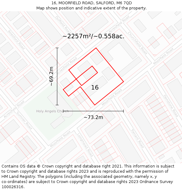 16, MOORFIELD ROAD, SALFORD, M6 7QD: Plot and title map