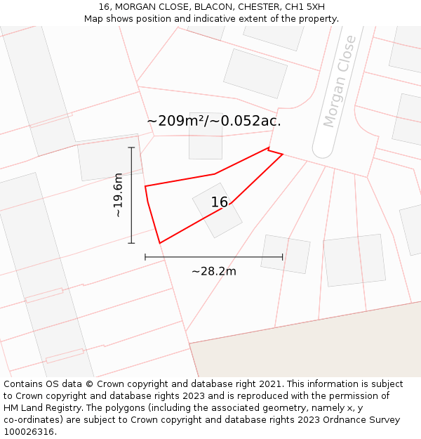 16, MORGAN CLOSE, BLACON, CHESTER, CH1 5XH: Plot and title map