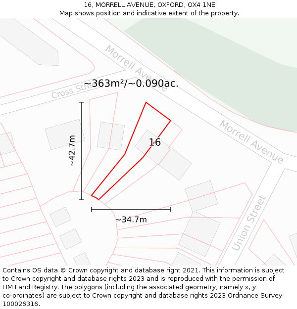 16, MORRELL AVENUE, OXFORD, OX4 1NE: Plot and title map