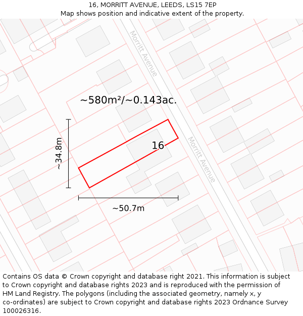 16, MORRITT AVENUE, LEEDS, LS15 7EP: Plot and title map