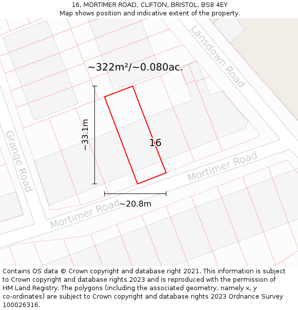 16, MORTIMER ROAD, CLIFTON, BRISTOL, BS8 4EY: Plot and title map