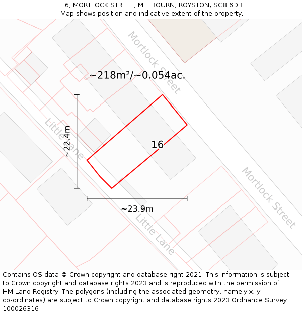 16, MORTLOCK STREET, MELBOURN, ROYSTON, SG8 6DB: Plot and title map