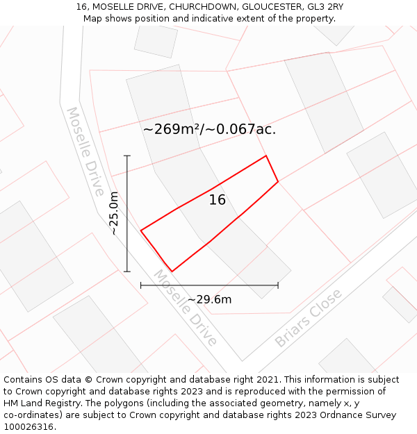 16, MOSELLE DRIVE, CHURCHDOWN, GLOUCESTER, GL3 2RY: Plot and title map