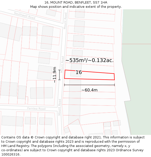 16, MOUNT ROAD, BENFLEET, SS7 1HA: Plot and title map