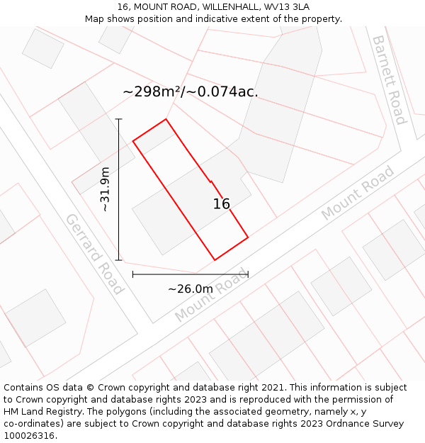 16, MOUNT ROAD, WILLENHALL, WV13 3LA: Plot and title map