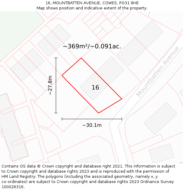 16, MOUNTBATTEN AVENUE, COWES, PO31 8HE: Plot and title map