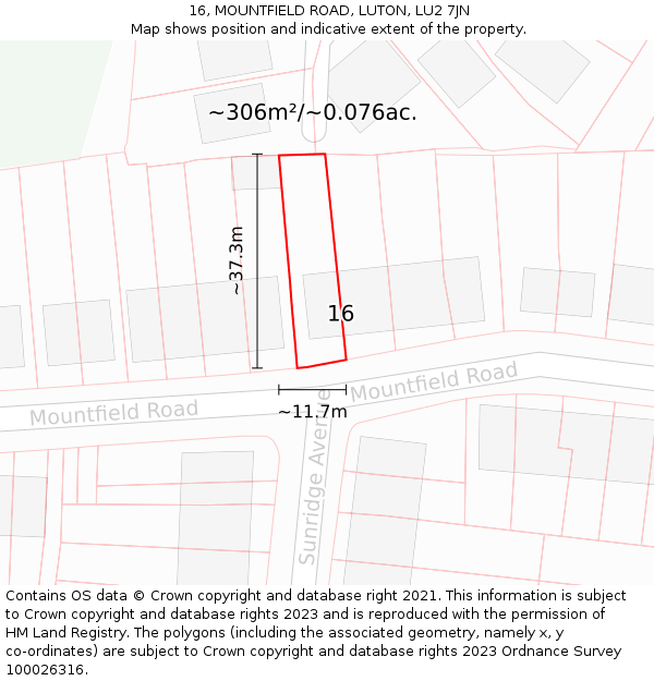 16, MOUNTFIELD ROAD, LUTON, LU2 7JN: Plot and title map