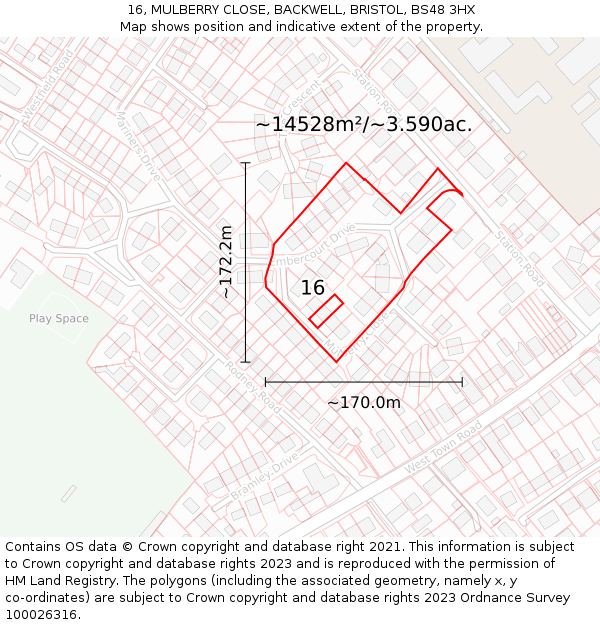 16, MULBERRY CLOSE, BACKWELL, BRISTOL, BS48 3HX: Plot and title map