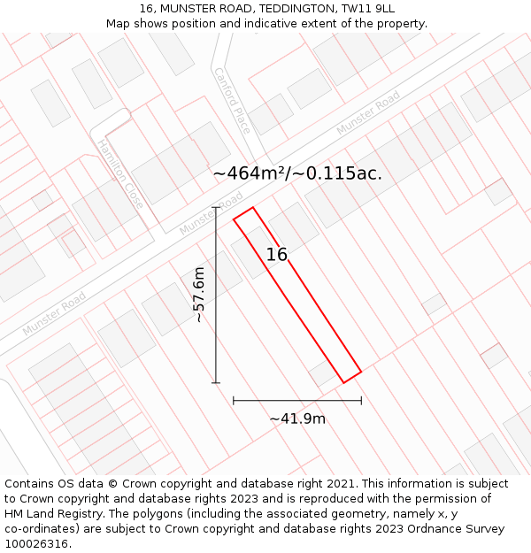 16, MUNSTER ROAD, TEDDINGTON, TW11 9LL: Plot and title map