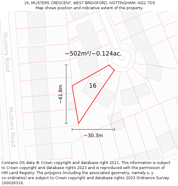 16, MUSTERS CRESCENT, WEST BRIDGFORD, NOTTINGHAM, NG2 7DS: Plot and title map