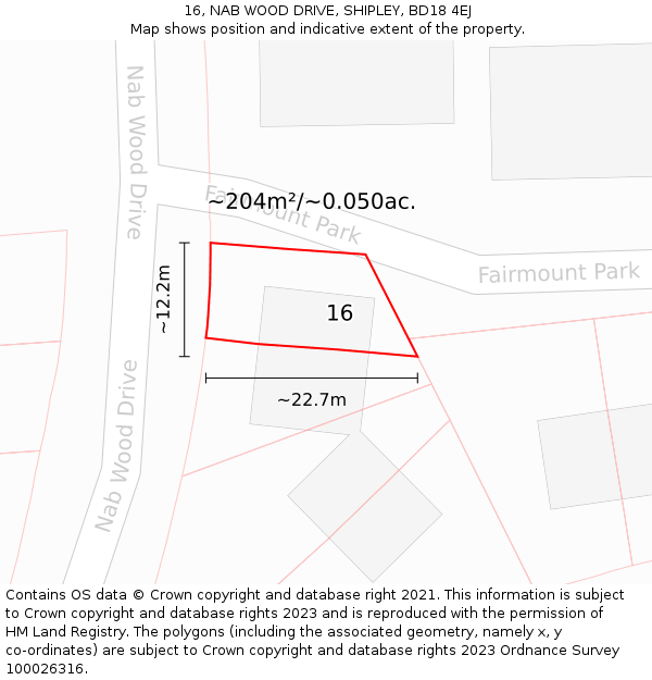 16, NAB WOOD DRIVE, SHIPLEY, BD18 4EJ: Plot and title map