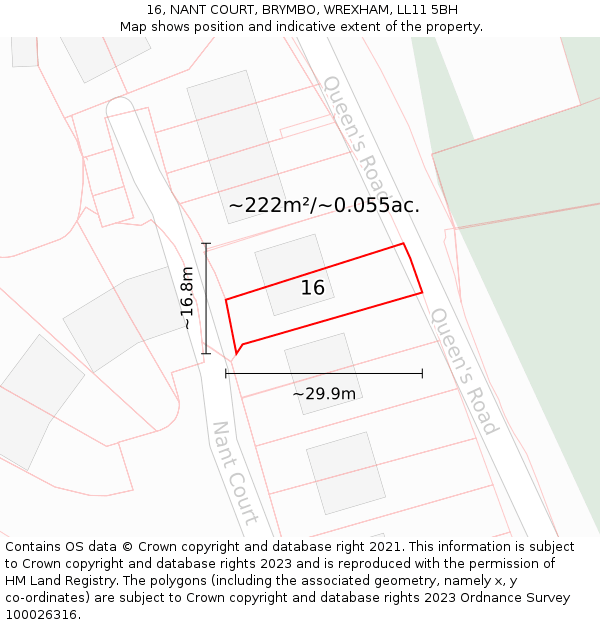 16, NANT COURT, BRYMBO, WREXHAM, LL11 5BH: Plot and title map