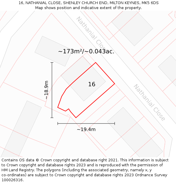 16, NATHANIAL CLOSE, SHENLEY CHURCH END, MILTON KEYNES, MK5 6DS: Plot and title map