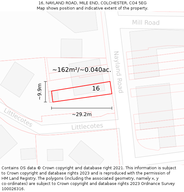 16, NAYLAND ROAD, MILE END, COLCHESTER, CO4 5EG: Plot and title map