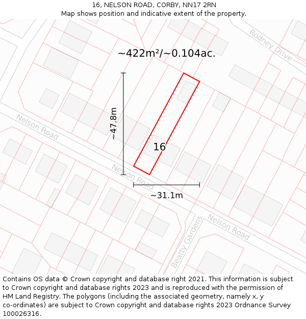 16, NELSON ROAD, CORBY, NN17 2RN: Plot and title map