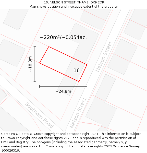 16, NELSON STREET, THAME, OX9 2DP: Plot and title map