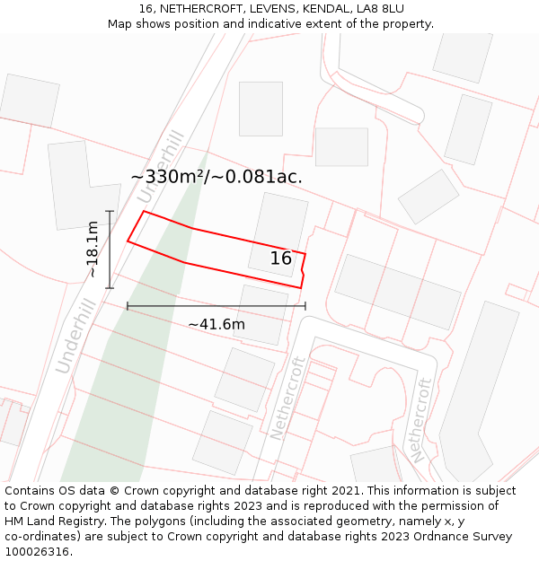 16, NETHERCROFT, LEVENS, KENDAL, LA8 8LU: Plot and title map