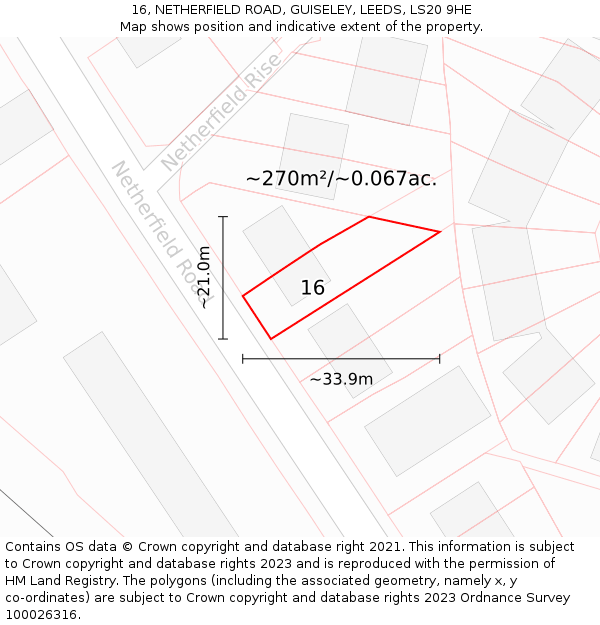 16, NETHERFIELD ROAD, GUISELEY, LEEDS, LS20 9HE: Plot and title map