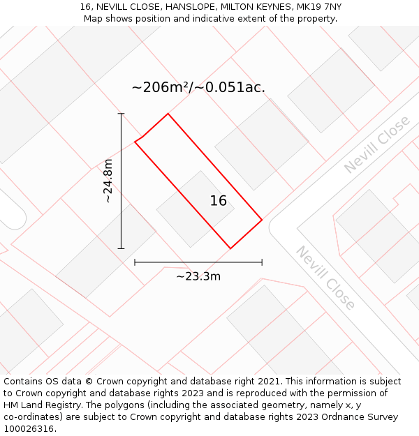 16, NEVILL CLOSE, HANSLOPE, MILTON KEYNES, MK19 7NY: Plot and title map