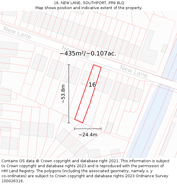 16, NEW LANE, SOUTHPORT, PR9 8LQ: Plot and title map
