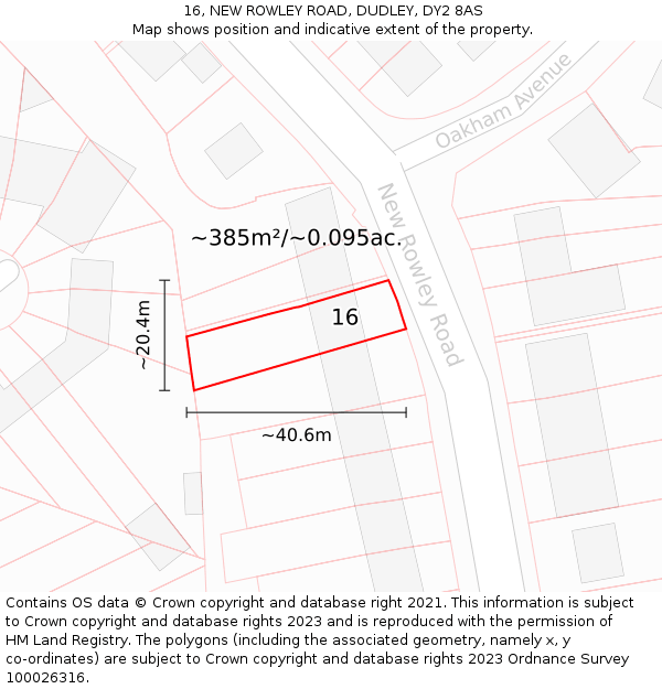 16, NEW ROWLEY ROAD, DUDLEY, DY2 8AS: Plot and title map