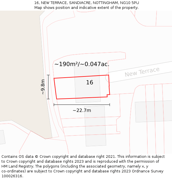 16, NEW TERRACE, SANDIACRE, NOTTINGHAM, NG10 5PU: Plot and title map