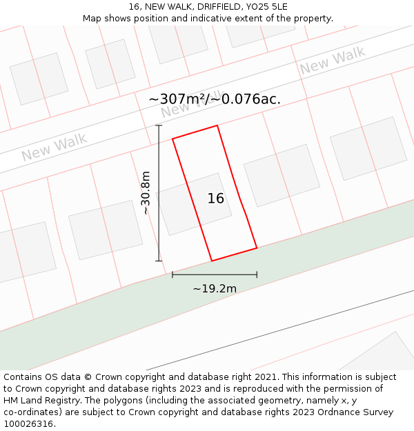 16, NEW WALK, DRIFFIELD, YO25 5LE: Plot and title map