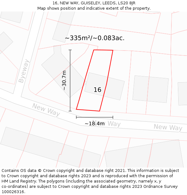 16, NEW WAY, GUISELEY, LEEDS, LS20 8JR: Plot and title map