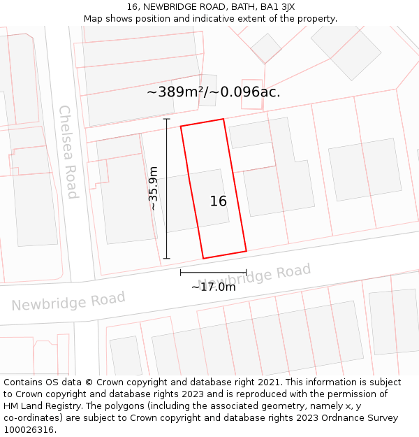 16, NEWBRIDGE ROAD, BATH, BA1 3JX: Plot and title map