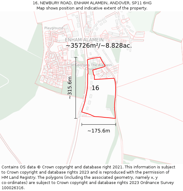 16, NEWBURY ROAD, ENHAM ALAMEIN, ANDOVER, SP11 6HG: Plot and title map