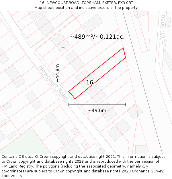 16, NEWCOURT ROAD, TOPSHAM, EXETER, EX3 0BT: Plot and title map