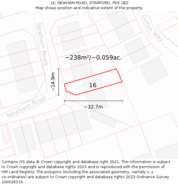 16, NEWHAM ROAD, STAMFORD, PE9 1BZ: Plot and title map