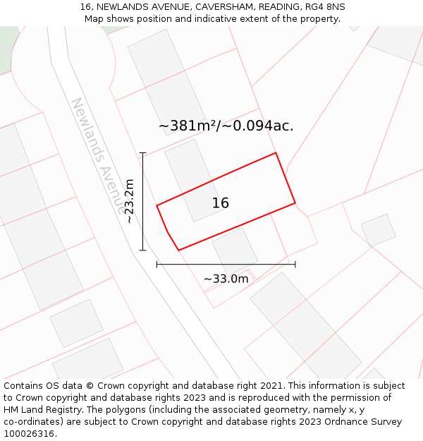 16, NEWLANDS AVENUE, CAVERSHAM, READING, RG4 8NS: Plot and title map