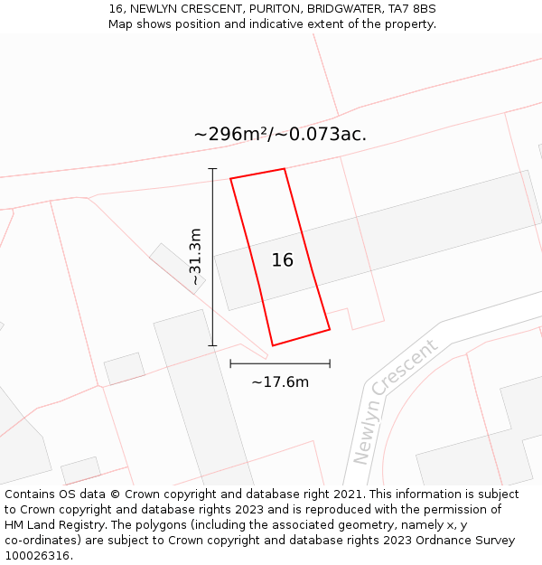 16, NEWLYN CRESCENT, PURITON, BRIDGWATER, TA7 8BS: Plot and title map