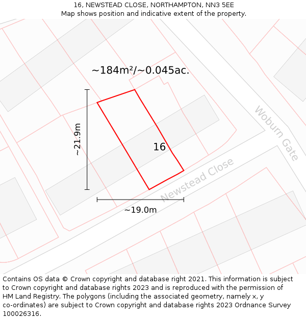 16, NEWSTEAD CLOSE, NORTHAMPTON, NN3 5EE: Plot and title map