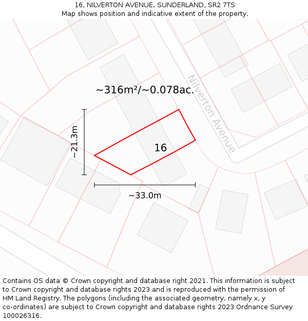 16, NILVERTON AVENUE, SUNDERLAND, SR2 7TS: Plot and title map