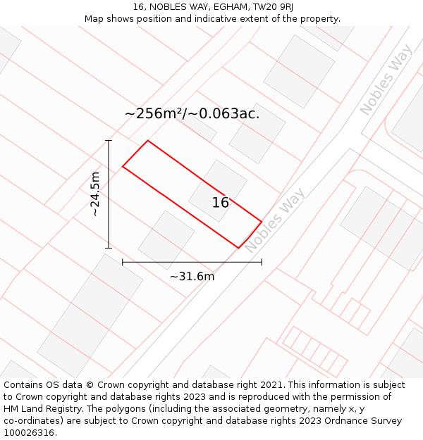 16, NOBLES WAY, EGHAM, TW20 9RJ: Plot and title map